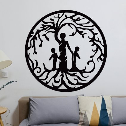 Drevená dekorácia na stenu strom života - Otec s deťmi