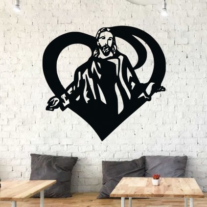 Drevená dekorácia na stenu - Ježiš v abstraktnom svätom srdci