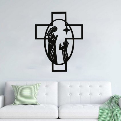 Drevený obraz na stenu - Kríž z modliacimi postavami