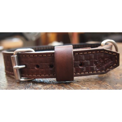 Kožený obojek na psa - vzor basket