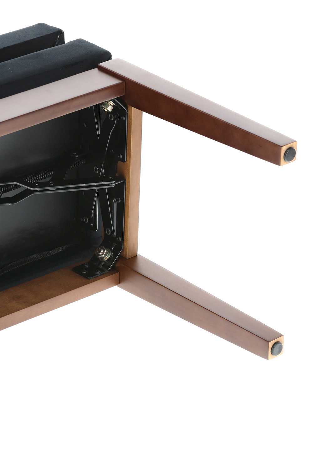 Nohy klavírní židle s gumovými podložkami.