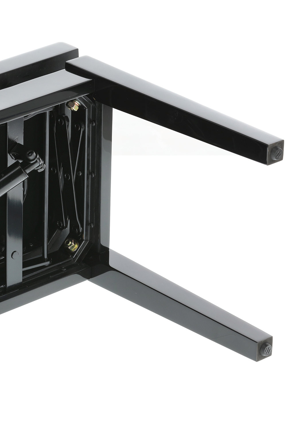 Nohy klavírní stoličky v černém lesku s ochranou podložkou proti poškození podlahy.