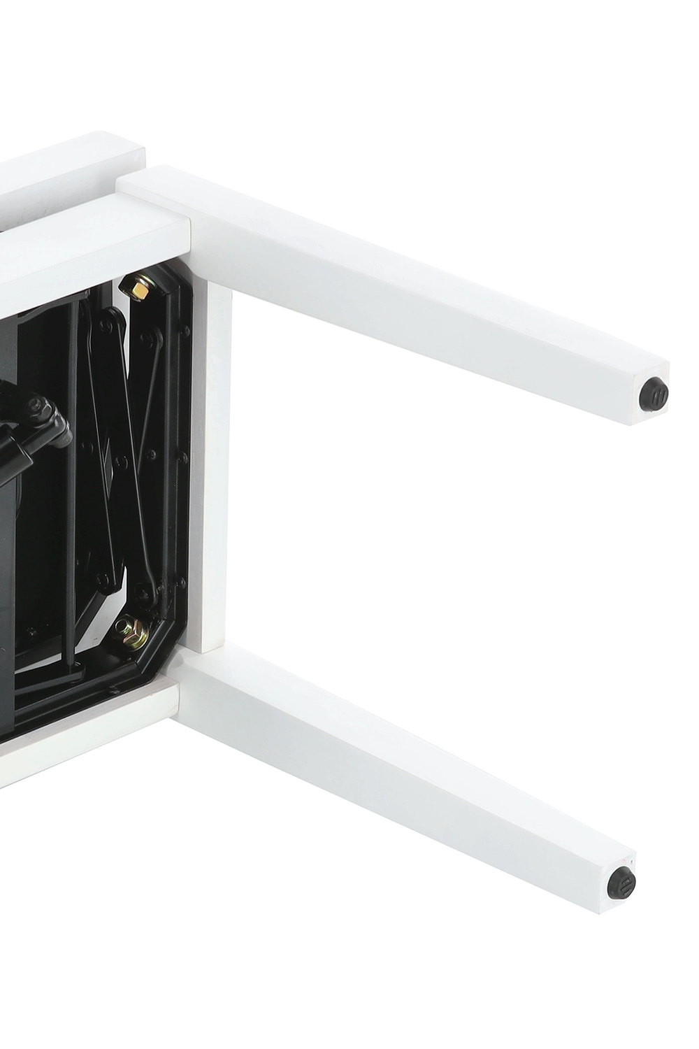 Nohy klavírní stoličky v bílém matu s ochranou podložkou proti poškození podlahy.