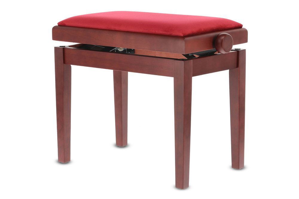 Židle ke klavíru mahagon mat se zaoblenými hranami sedáku.