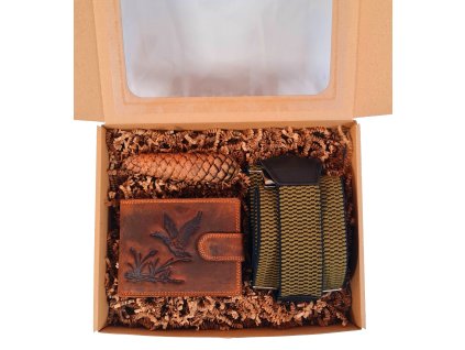 Myslivecký dárkový set - Kožená peněženka a kšandy