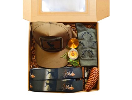 Myslivecký dárkový set - Kšiltovka Jelen + Ponožky Parohy + Kšandy + Kompas