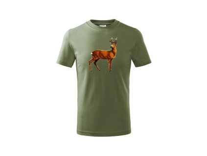 Myslivecké Tričko Srnec barevný - khaki (Velikost 98cm(2roky))
