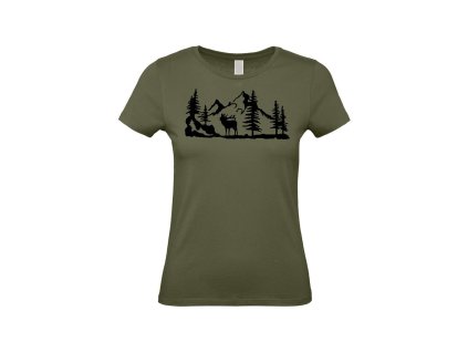 Myslivecké Tričko dámské Jelen v lese (Velikost XS)