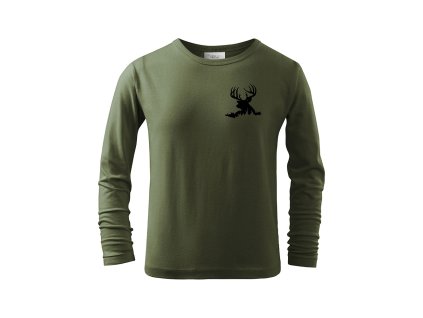 Myslivecké Tričko dlouhý rukáv Jelen v trávě (Velikost 158cm(12let))