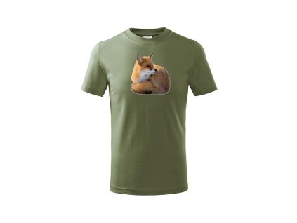 Myslivecké Tričko Liška barevná - khaki (Velikost 98cm(2roky))