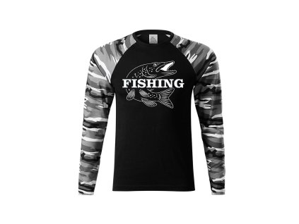 Rybářské Tričko Maskáč bílý dlouhý rukáv Štika (Velikost XS)