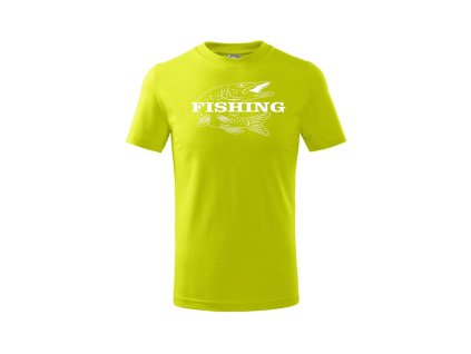Rybářské Tričko dětské Štika limetka (Velikost 158cm(12let))