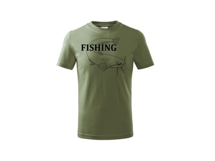 Rybářské Tričko dětské Sumec khaki (Velikost 158cm(12let))