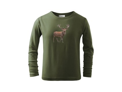 Myslivecké Tričko dlouhý rukáv Jelen bp (Velikost 158cm(12let))
