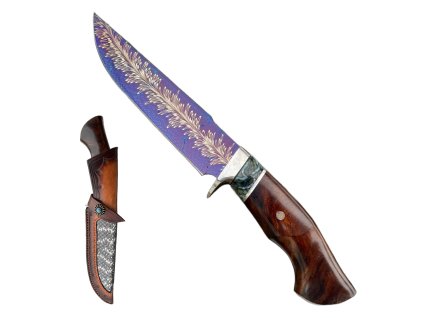 Lovecký nůž z peříčkového damašku Fénixova peruť 01