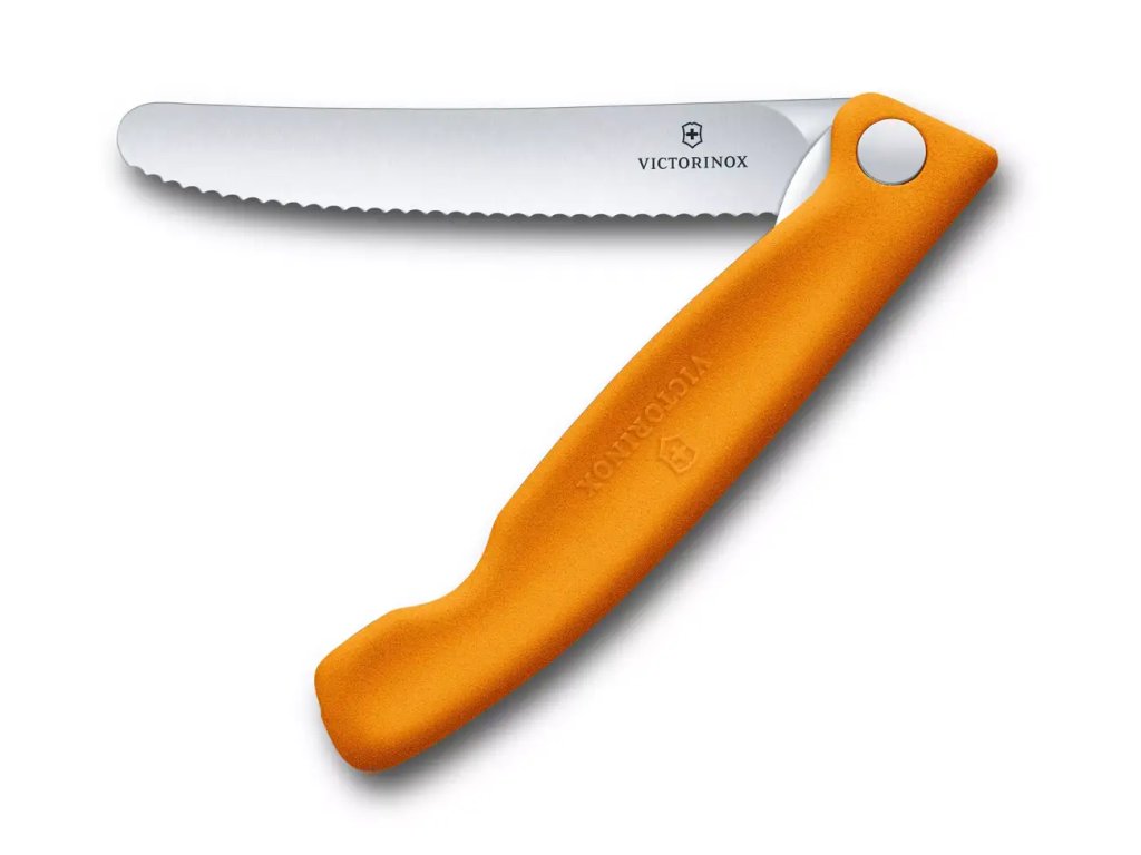 Victorinox Swiss Classic Foldable Paring Knife, wavy edge, orange, blister