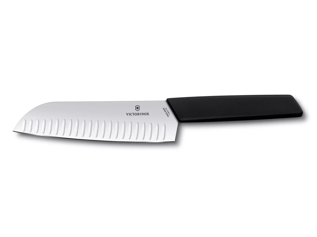 victorinox swiss modern santoku knife fluted edge 17cm black blister