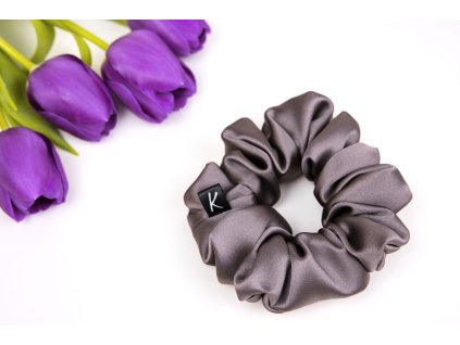 Gumička scrunchie saténová do vlasů tmavá moka
