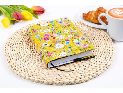 obal na knihu knihobal latkovy textilni rostouci žlutá květiny 1