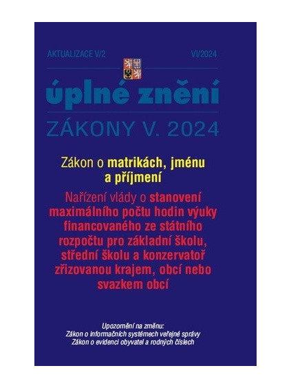 Aktualizace V/2 2024 Zákon o matrikách, jménu a příjmení