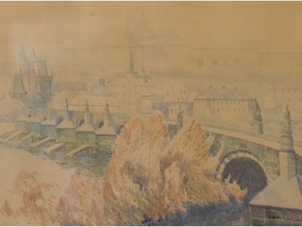 Neznámý autor: Pražský hrad, akvarel, papír