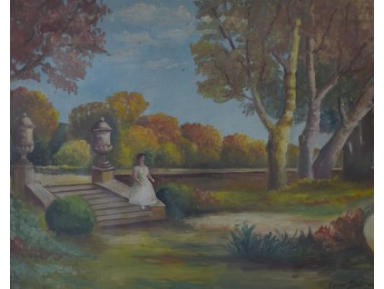 Fero Dobruský: Na procházce, olej, 46 x 56