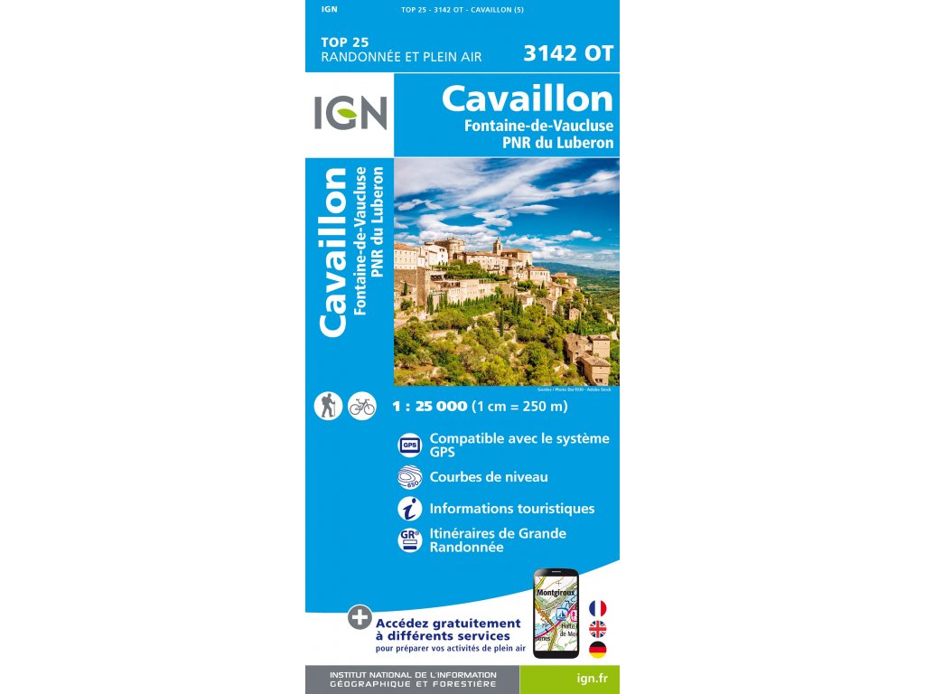 mapa Cavaillon. Fontaine-de-Vaucluse 1:25 t.