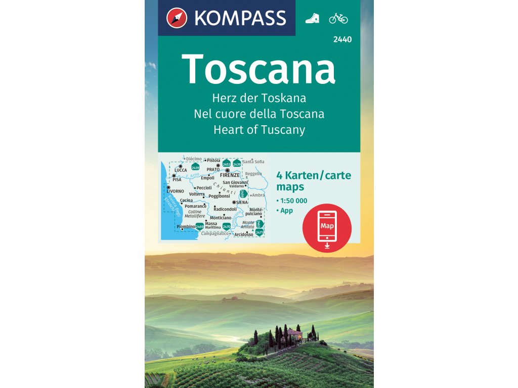 Toskánsko - set 4 turistických map (kompass č. 2440)