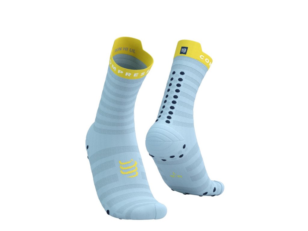 Compressport ponožky Pro Racing Run Ultralight - světle modrá/žlutá (Velikost M)