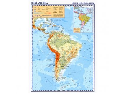 školní mapa na lavici Jižní Amerika - fyz., obrysová, A3