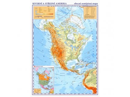 školní mapa na lavici Severní a Střední Amerika - fyz., obrysov