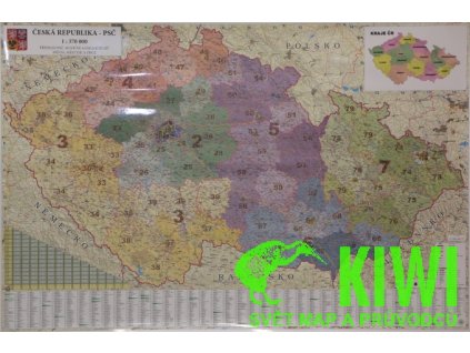 nástěnná mapa Česká republika PSČ 135x90 cm, lamino, lišta