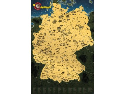 nástěnná mapa Deutschland stírací zlatá 90x60 cm