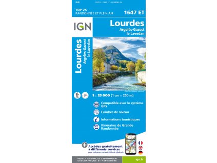 mapa Lourdes, Argeles-Gazost, le Lavedan 1:25 t.