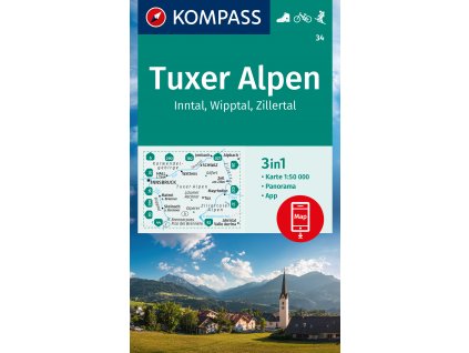 Tuxer Alpen - turistická mapa (Kompass-34)