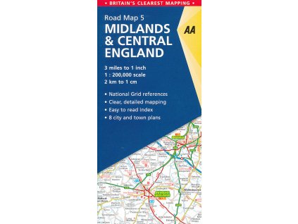 mapa Midlands,Central England (střední Anglie) 1:200 t.  (AA č.5)