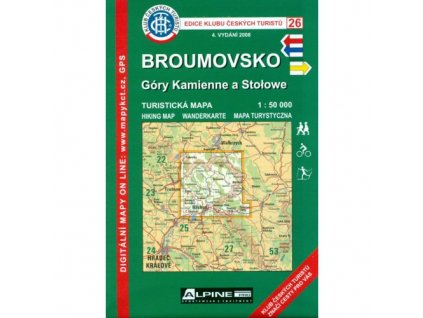 Broumovsko -  Góry Kamienne a Stołowe -  mapa KČT č.26