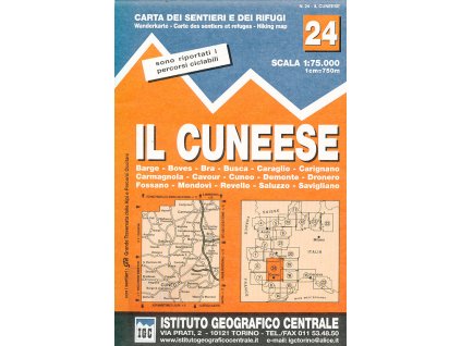 mapa Il Cuneese, Cuneo, Bra, Saluzzo, Carmagnola, Mondovi 1:75