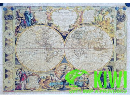 nástěnná mapa faksimile Svět Nolin 1755 (kůň a lev)