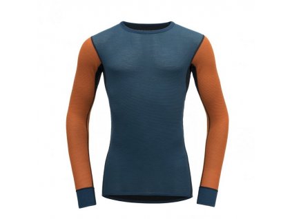 Devold Merino 190 tričko s dlouhým rukávem - pánské - oranžová/modrá