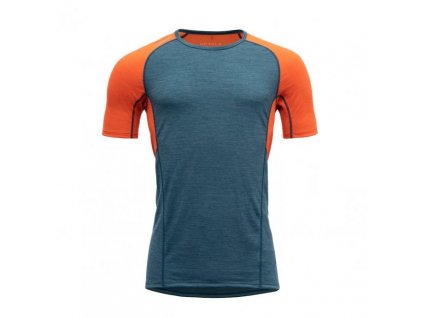 Devold Merino 130 tričko s krátkým rukávem - pánské - modrá/oranžová