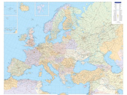 nástěnná mapa Evropa - 1:4,5 mil., politická, 126x100 cm (nové vydání 2023/24)