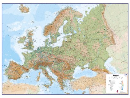 nástěnná mapa Evropa - fyzická, 1:4,3 tis., 136x100 cm