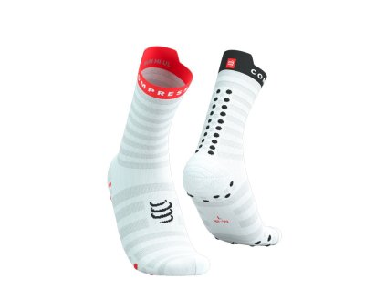 Compressport ponožky Pro Racing Run Ultralight - bílá/neonově červená (Velikost M)