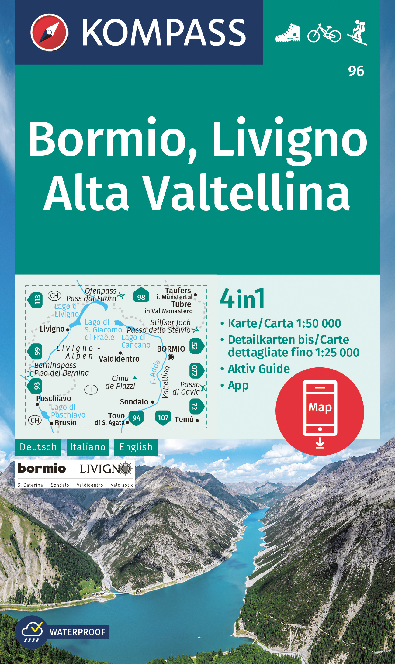 Bormio, Livigno, Valtellina (Kompass - 96) - turistická mapa