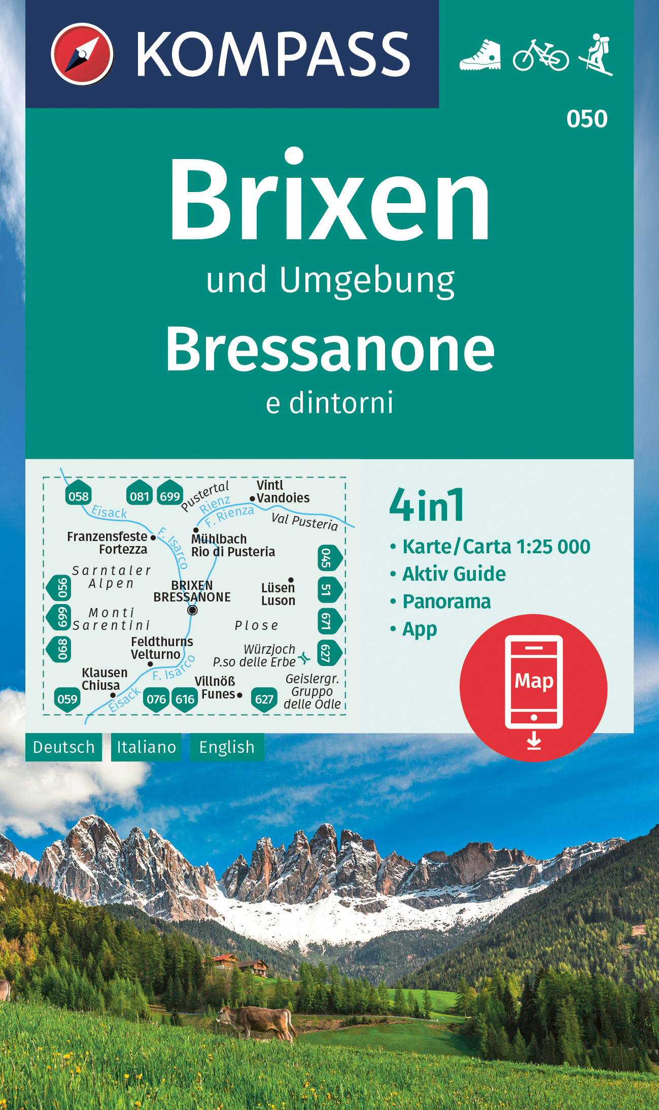 Brixen a okolí (Kompass - 050) - turistická mapa