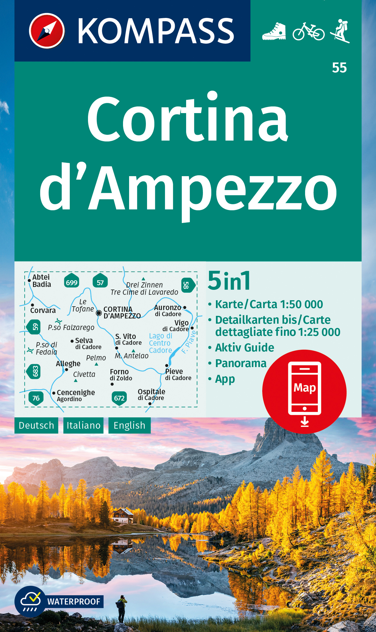 Cortina d'Ampezzo (Kompass - 55) - turistická mapa