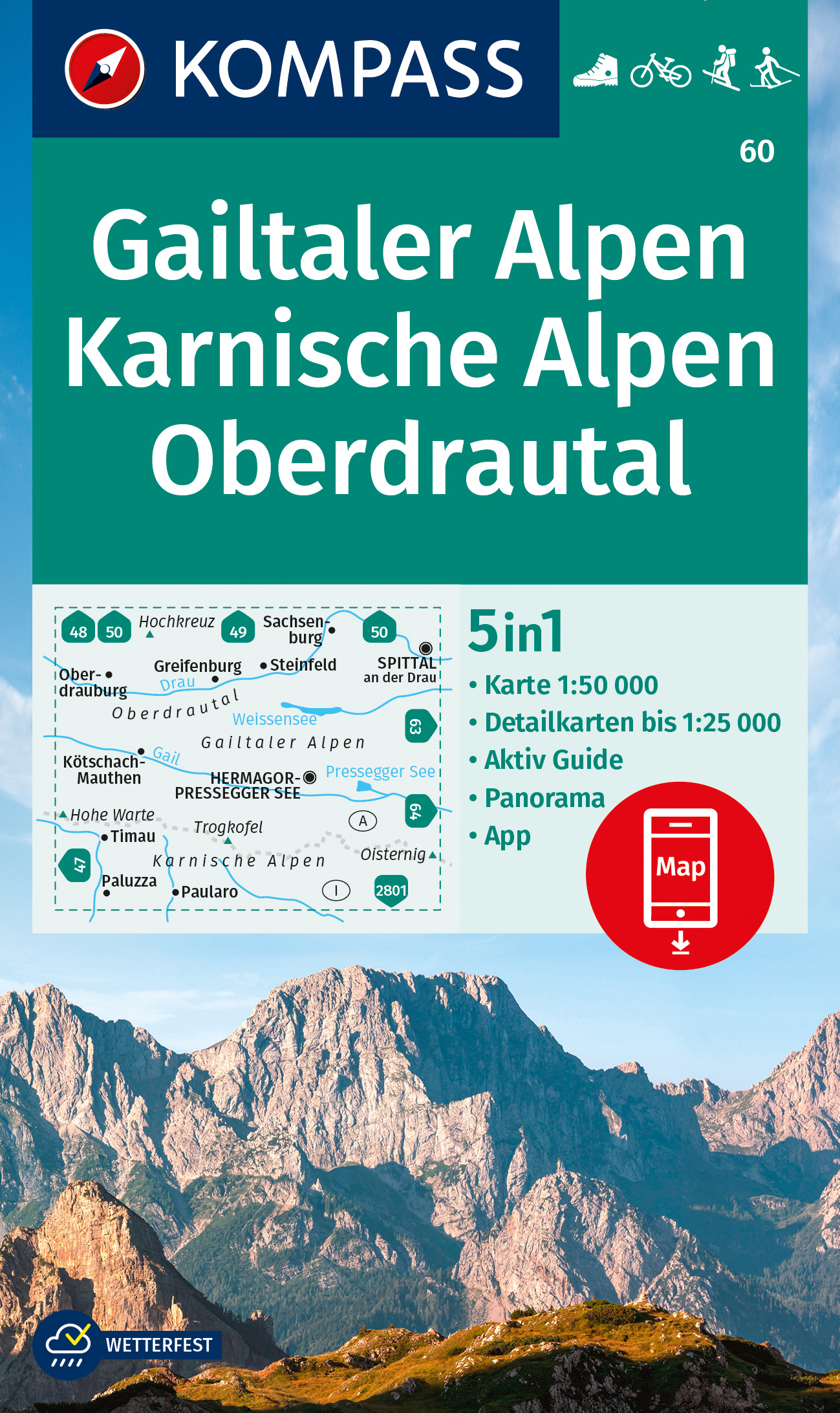 Gailtaler Alpen, Karnische Alpen, Oberdrautal (Kompass - 60) - turistická mapa