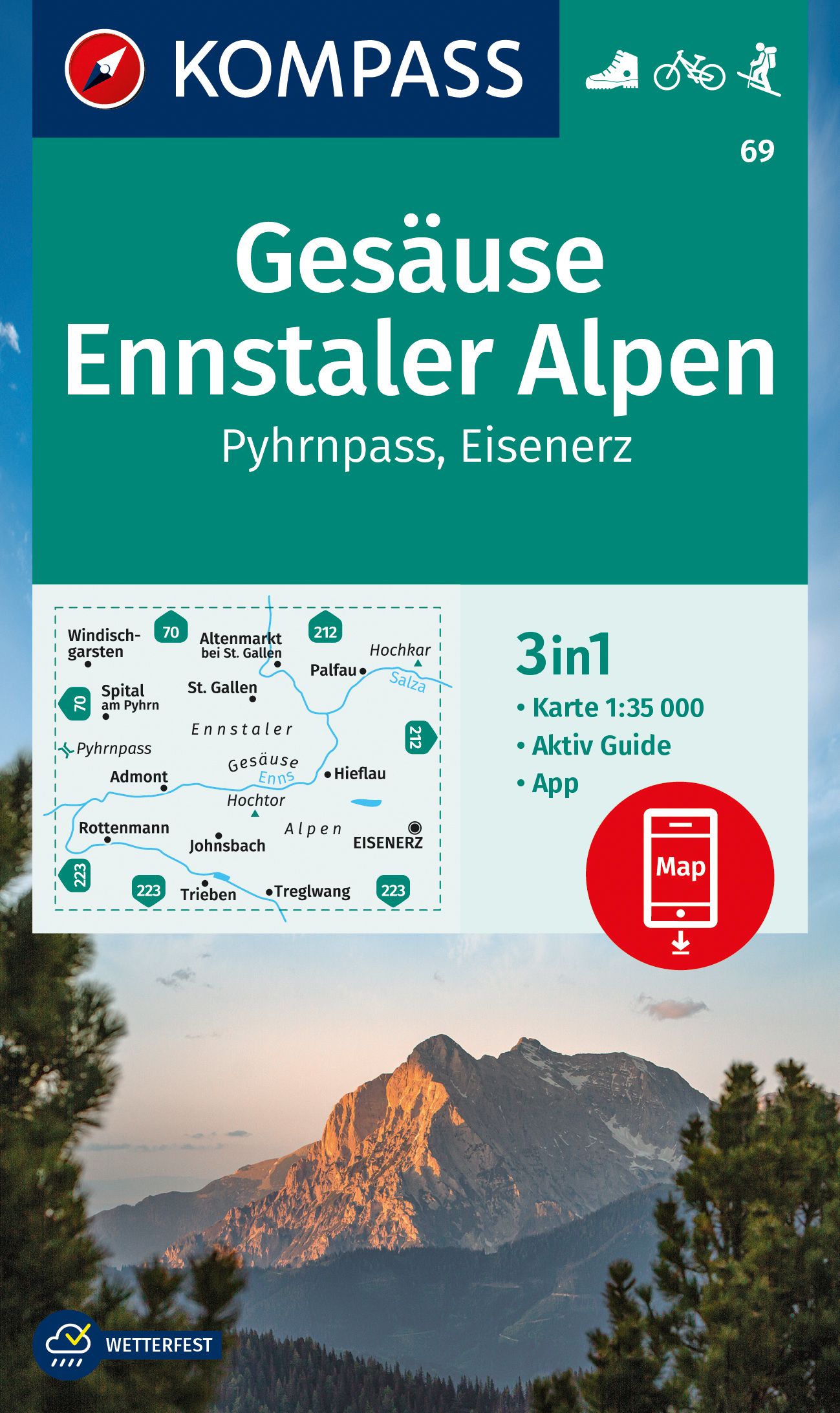 Gesäuse, Ennstaler Alpen, Pyhrn, Eisenerz (Kompass - 69) - turistická mapa