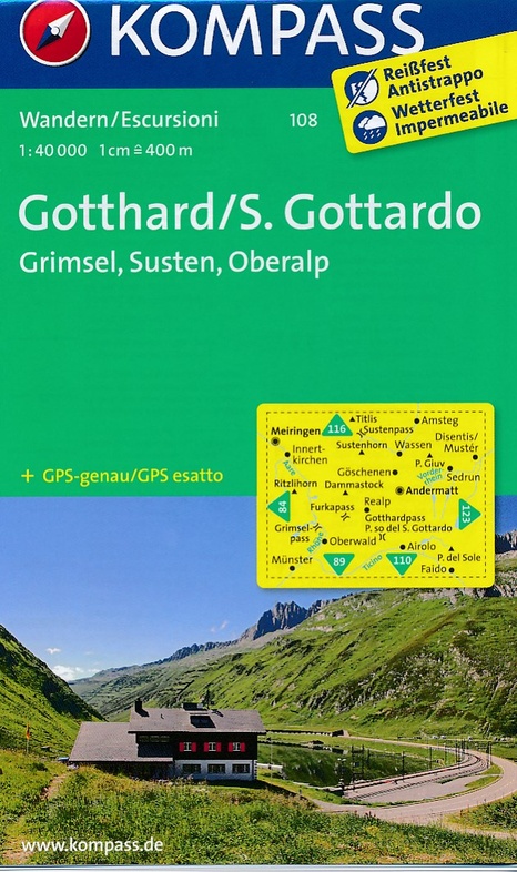 Gotthard, Grimsel, Susten, Furka, Oberalp (Kompass - 108) - turistická mapa